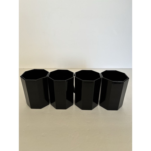 Arcoroc OCTIME Black Set Of 4 Tea, Coffee Mugs Octagonal Sided Glass France - Picture 2 of 6